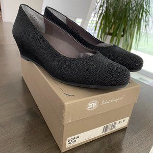 SAS Sofia Noir Black Sparkly Wedge Pump